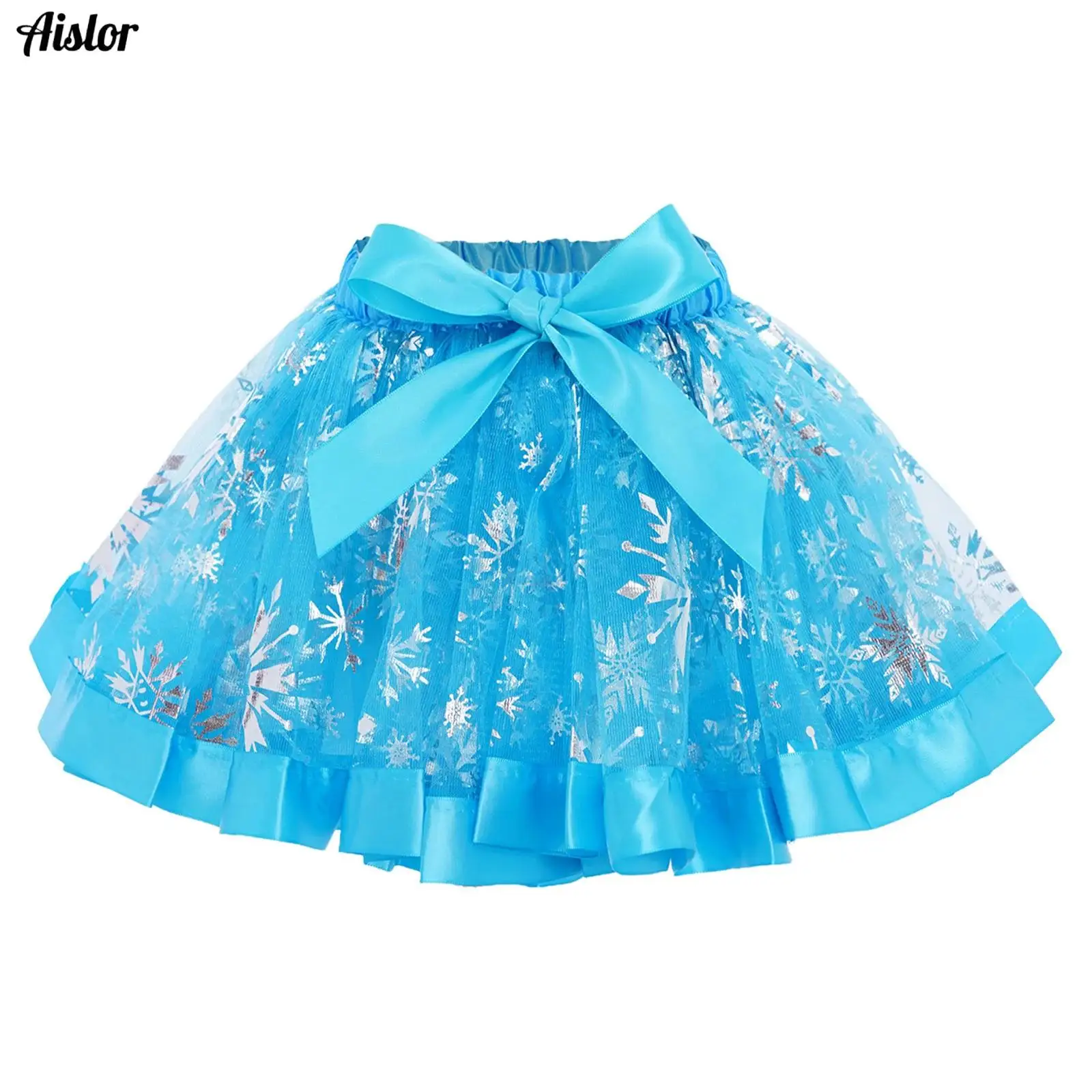 

Kids Girls Ballet Skirts Birthday Party Stage Performance Costume Shiny Sequins Layered Tulle Tutu Skirt with Bowknot and Lining