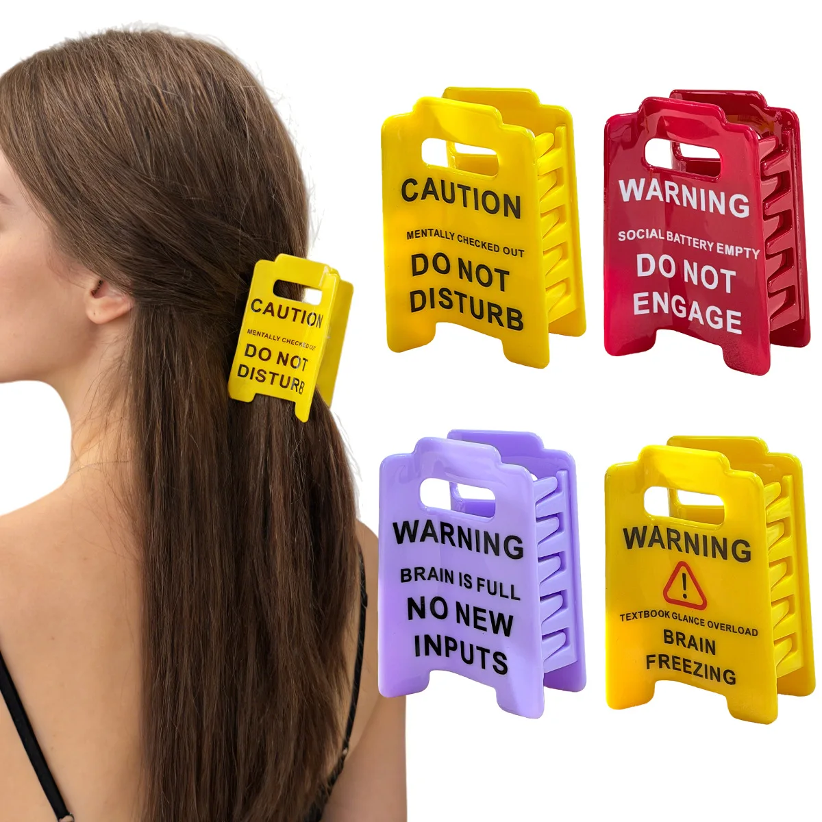 Pinza para el Cabello con Diseño Creativo de Señal de Advertencia para Decorar el Cabello Viene con una horquilla para la parte posterior de la cabeza y un clip para cola de caballo.