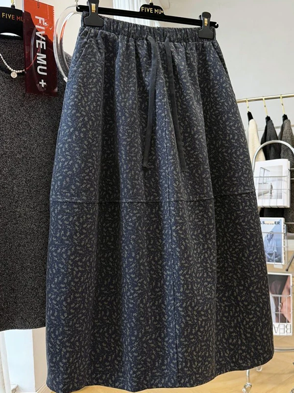 

Юбка женская больших размеров (до 300 фунтов), осенне-зимняя, с цветочным принтом, в корейском стиле, с завышенной талией, А-силуэт, для полных женщин, для повседневной носки и офиса