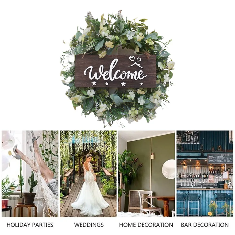 Искусственный венок, магазин добро пожаловать в переднюю фотографию, венок для растений в фермерском стиле с цветочным оформлением, свадебное украшение