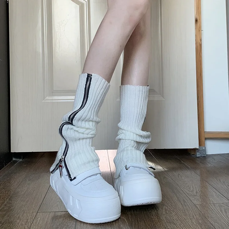Серые носки с боковой молнией для девочек, осенние и зимние студенческие стильные простые и универсальные трендовые носки для сохранения тепла
