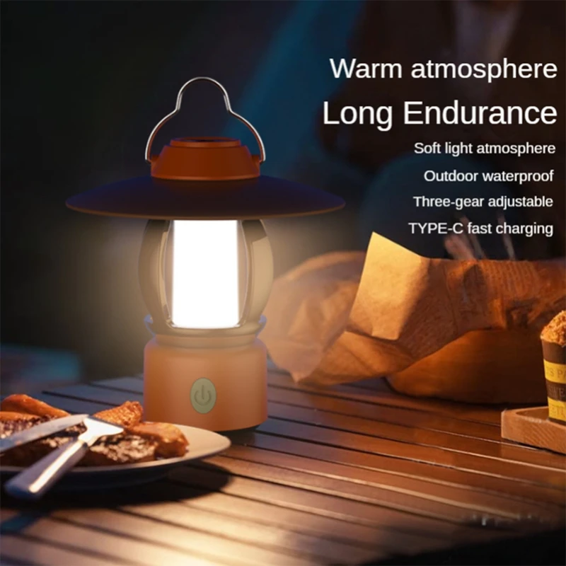 Retro Hanging Lamp Portable Camping Lamp Flashlight Multifunctional Rechargeable Lighting