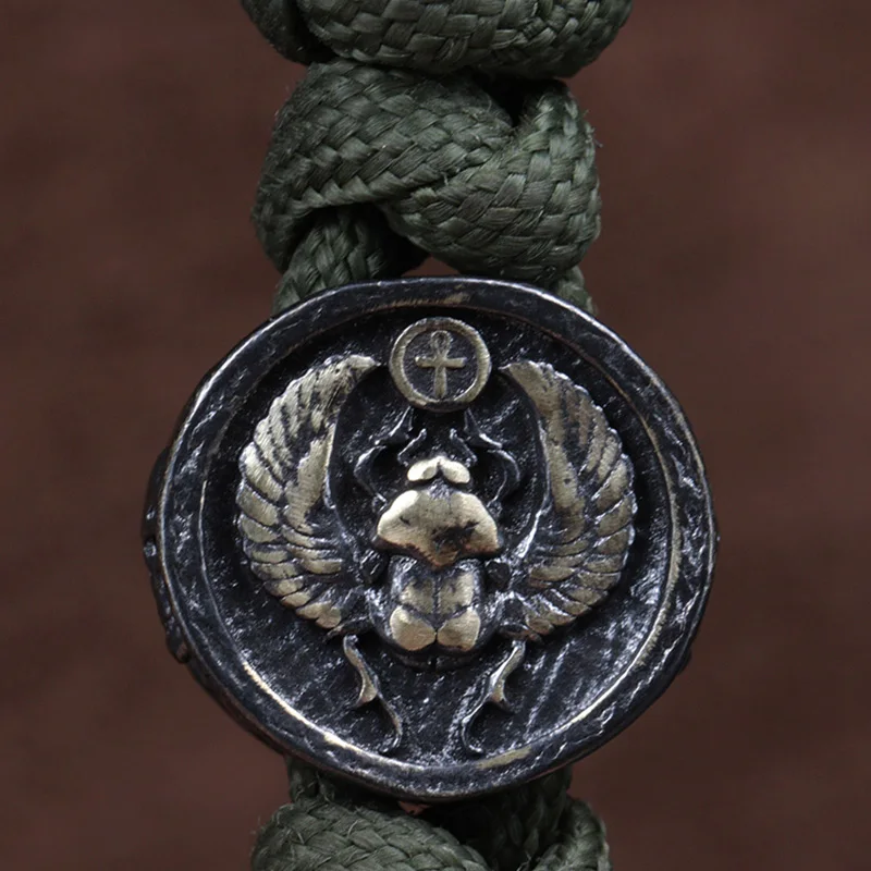 Dung Beetle Ankh Brass Knife Beads Punk EDC Outdoor DIY Paracord Woven Lanyard Pendant Retro Umbrella Rope Bracelets Accessories