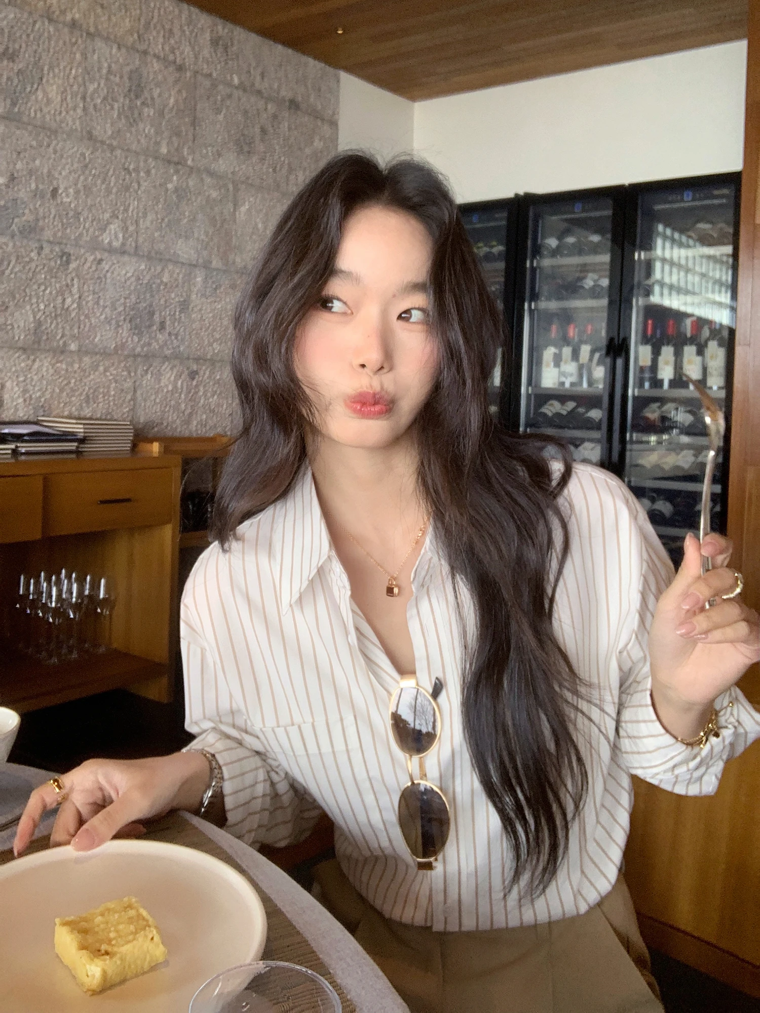 

Pusumede Casual Stripe Long Sve irt Women's Commute Casual Collar Top Cotton Nylon Spandex Blend Spring 2026