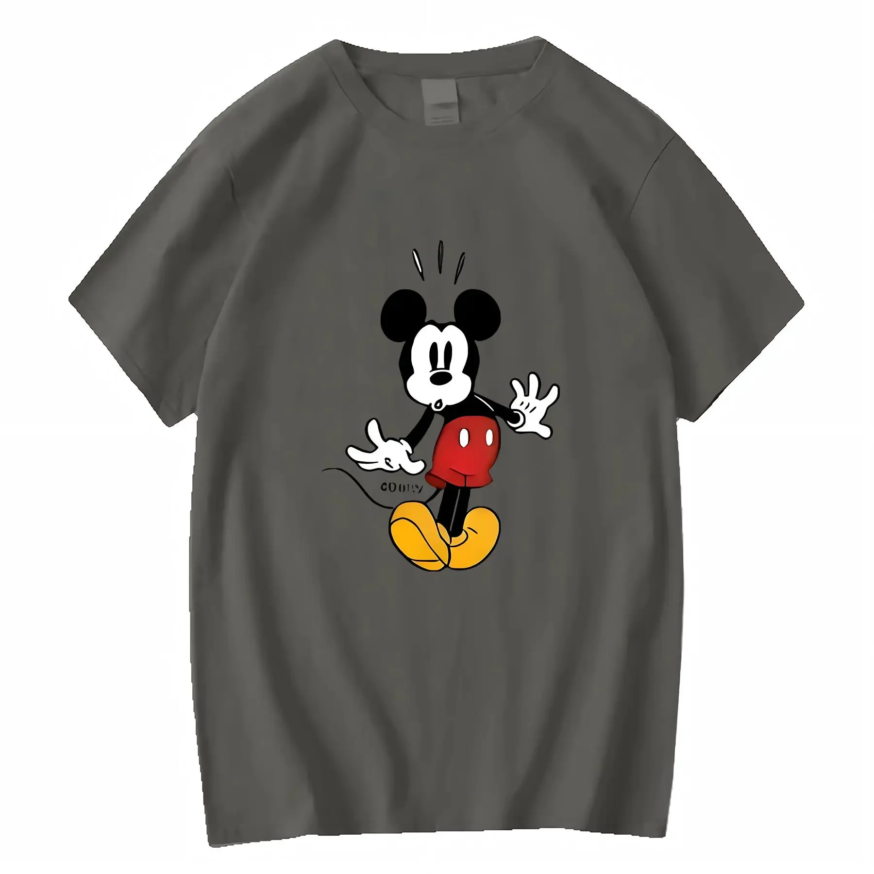 تي شيرت نسائي من القطن الأبيض مطبوع عليه ميكي ماوس وميني برقبة دائرية وقابل للغسل في الغسالة طوال الموسم مريح مناسب عتيق #3