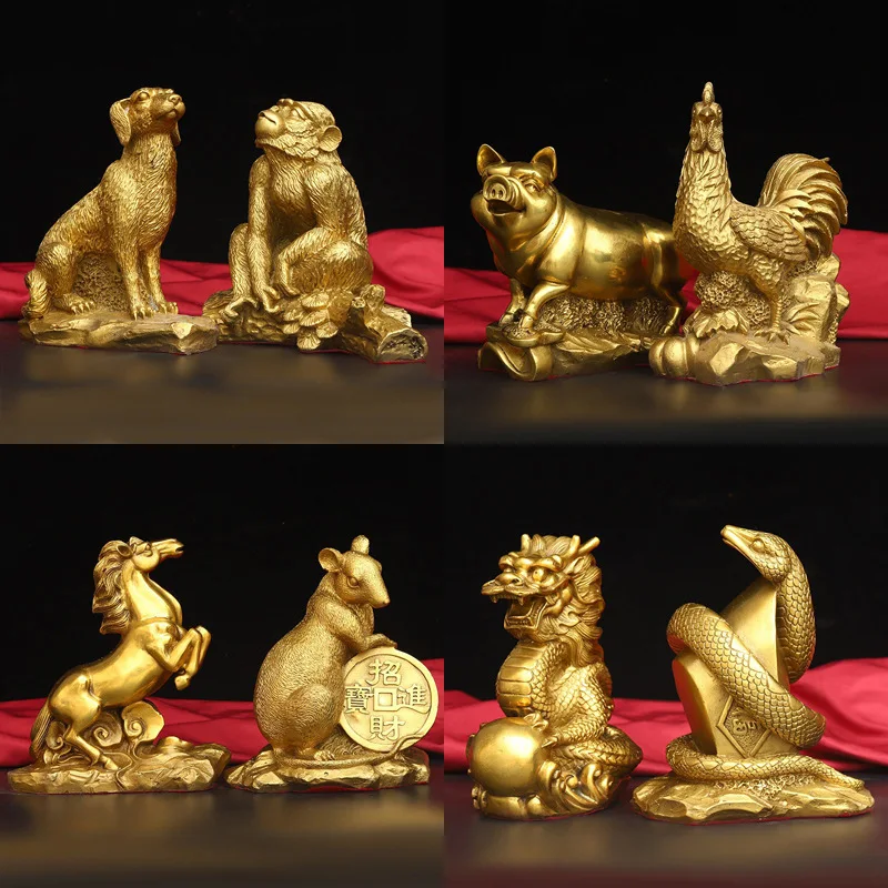 Guyunzhai Brass Twelve Zodiac Year Decoration Tiger Rabbit Rat Cattle Horse Sheep Dragon Snake Monkey Chicken Dog Pig Crafts