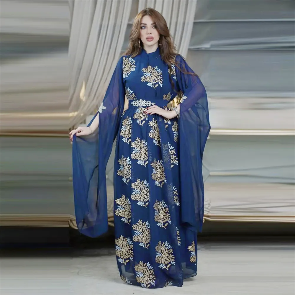 

Abaya Muslim Dress Women Kaftan Party Evening Formal Gown With Cape Sleeve Dresses Vestido Caftan Marocain Islam Turkey Jalabiya