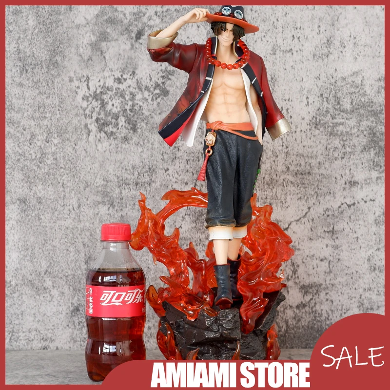 

38.5cm One Piece Gui Hai Ace GK Statue Fire Fist Portgas D Ace Figure with LED Base Anime Model Ornament Toys Birthday Gifts
