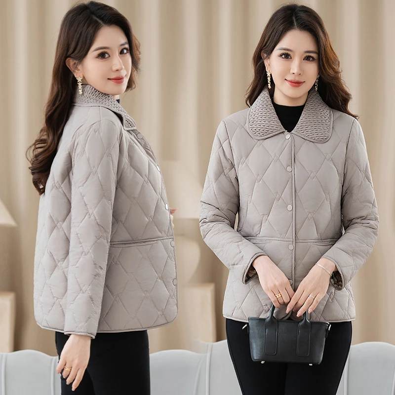 Cappotto in cotone scozzese da donna alla moda Giacca imbottita leggera casual ampia vestibilità ampia Autunno Inverno Nuovo stile