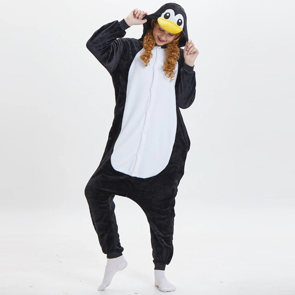 Animal Onesie for Adults Kids Parent-Child Sleepwear Penguin Cosplay Halloween Costume Christmas One Piece Pajamas for Women Men