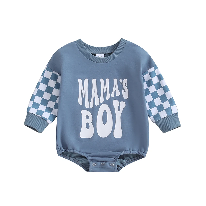 

Newborn Infant Baby Boy Clothes Checkered Sweatshirt Romper Bodysuit Round Neck Playsuits