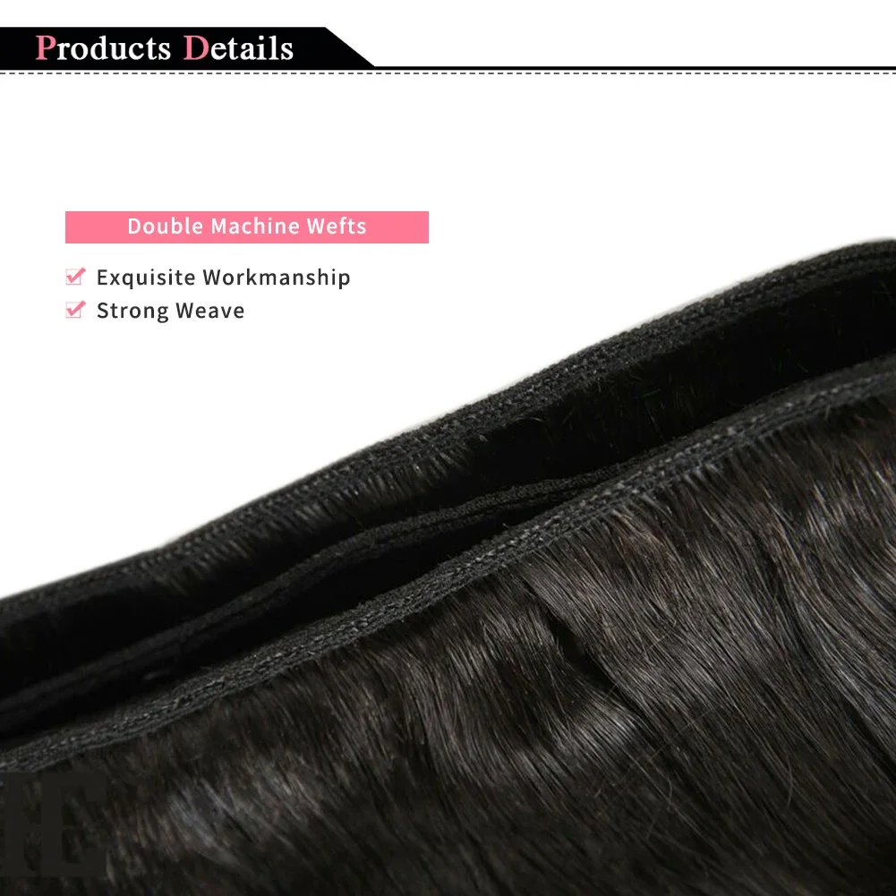 Straight Bundles Human Hair Extensions 3 4 Bundles Unprocessed Brazilian Hair 26 Inch Double Weft Weave Natural Black For Women