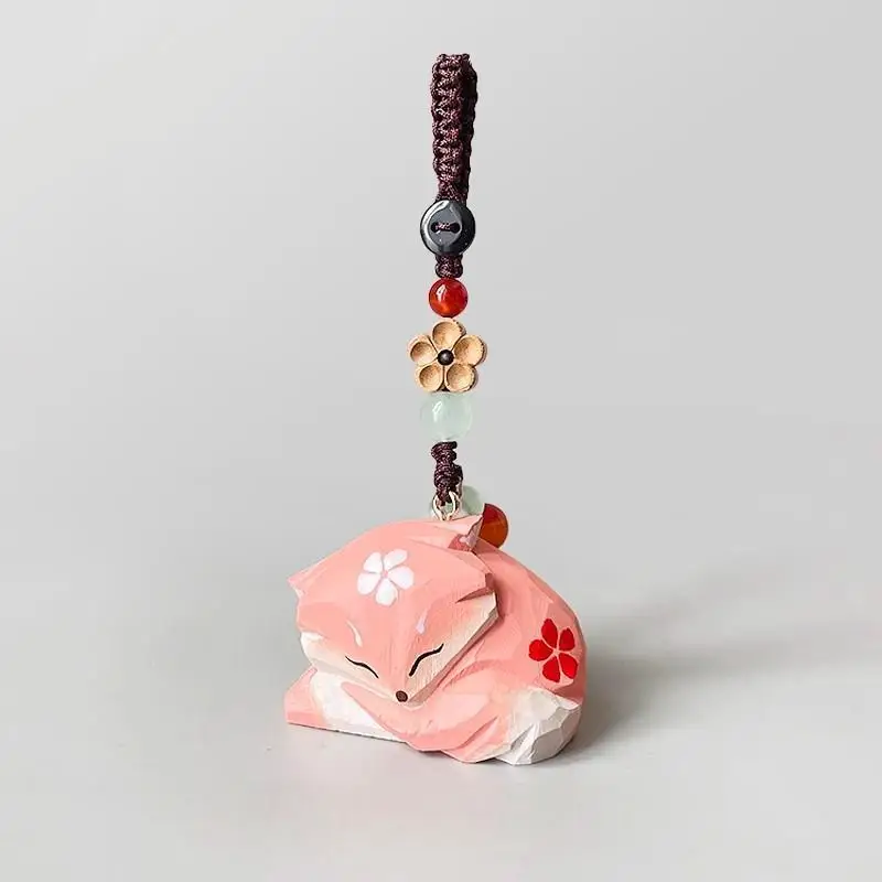 

Solid Wood Handmade Fox Wood Carving Pendant, Car Hanging Ornament, Keychain, Bag Charm, Elf Theme, Creative Gift