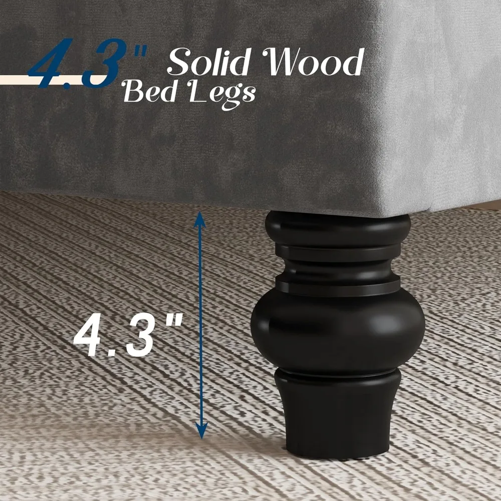 Jocisland Queen-Size-Bettgestell mit Schlittenkopfteil, 152,4 cm hoch, mit Samt gepolstertes Plattformbett, kein Boxspringbett erforderlich, Hellgrau