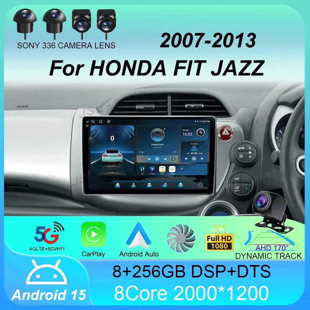 

Автомобильный радиоприемник Android 15 Carplay для HONDA FIT JAZZ 2007-2013, навигационный мультимедийный плеер, стерео 5gWiFi + 4G BT DVD, головное устройство, авто