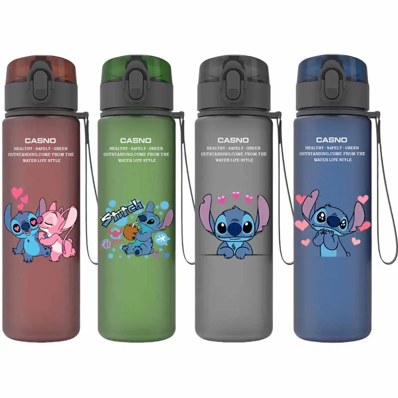 Anime Cartoon Disney Plastic Water Cup Stitch Angel Large Capacity Frosted Cups Outdoor Sports Portable Water Bottle 560Ml