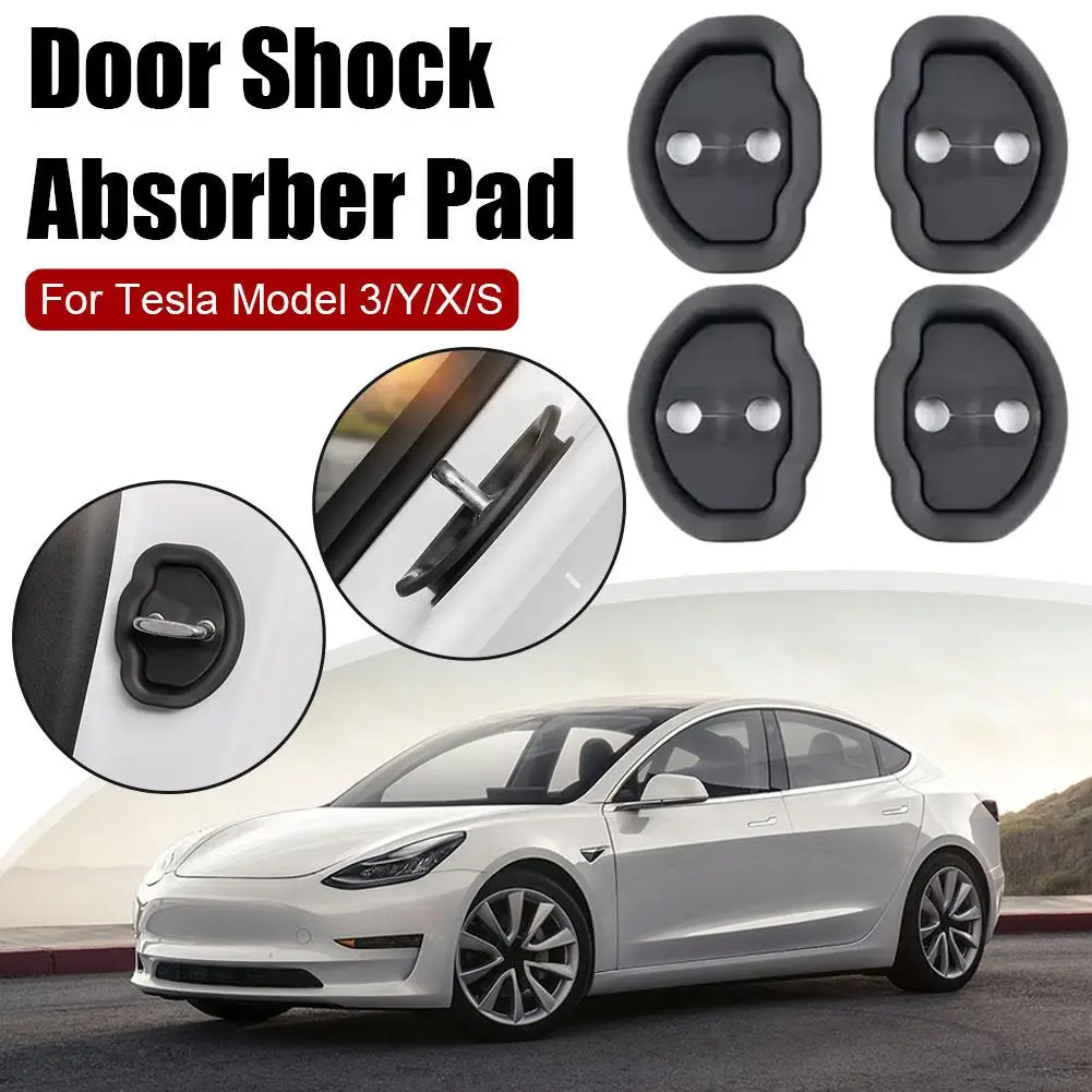 4pcs Car Door Shock Absorber Or Model X S 3 Y  Door Lock Cover Protective Stop Cover Set Silicone  Door Lock Latches Cover