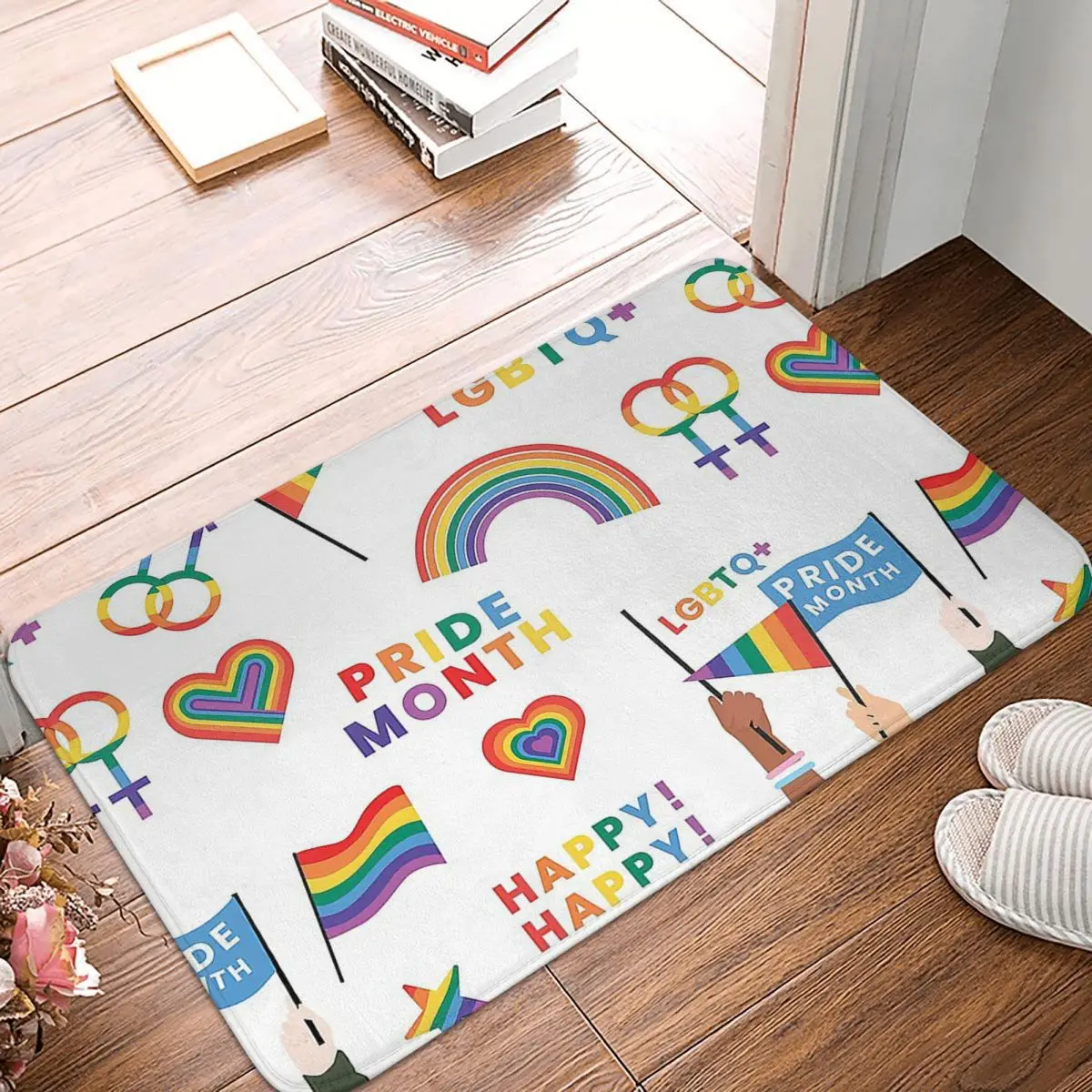 Pride Allyship LGBT Love Rainbow Non-slip Doormat Pack Stickers Community Bath Bedroom Mat Outdoor Carpet Flannel Modern Decor