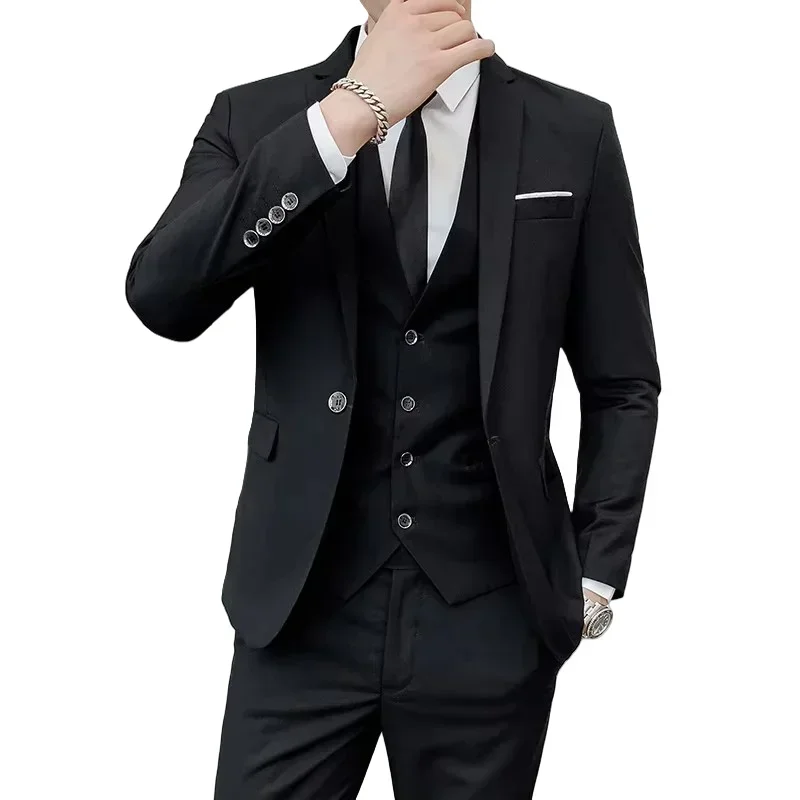 

6XL Suit (Blazer+ Vest + Pants) Men's Fashion Casual Outdoor Gentleman Business Wedding Formal Dress British Style Wedding Suit