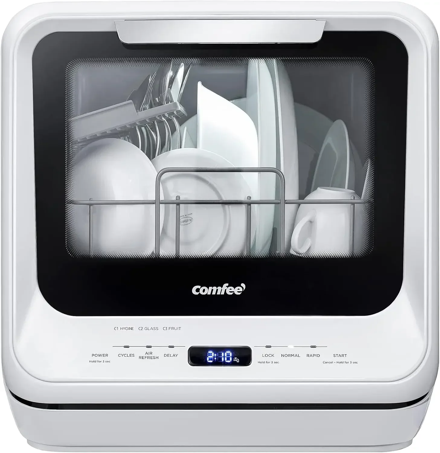 COMFEE' Portable Dishwasher Countertop with 5L Built-in Water Tank, No Hookup Needed,6 Programs, 360° Dual Spray, 192℉ High-Temp