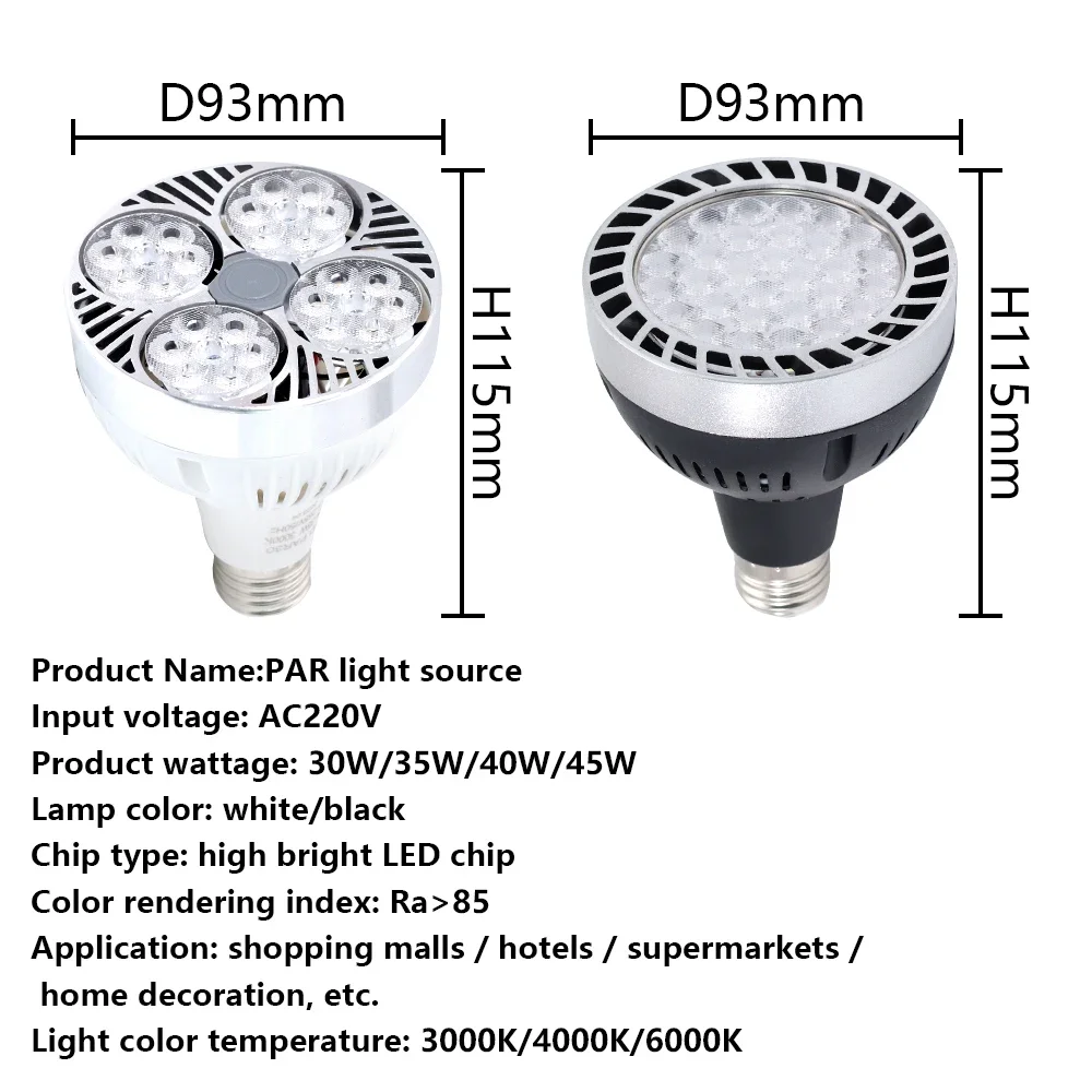 Żarówka Led Par30 dużej mocy 35w 40w 45w E27 Super jasna energooszczędna lampa 110v 220v 230v 240v Oświetlenie punktowe Światło dzienne