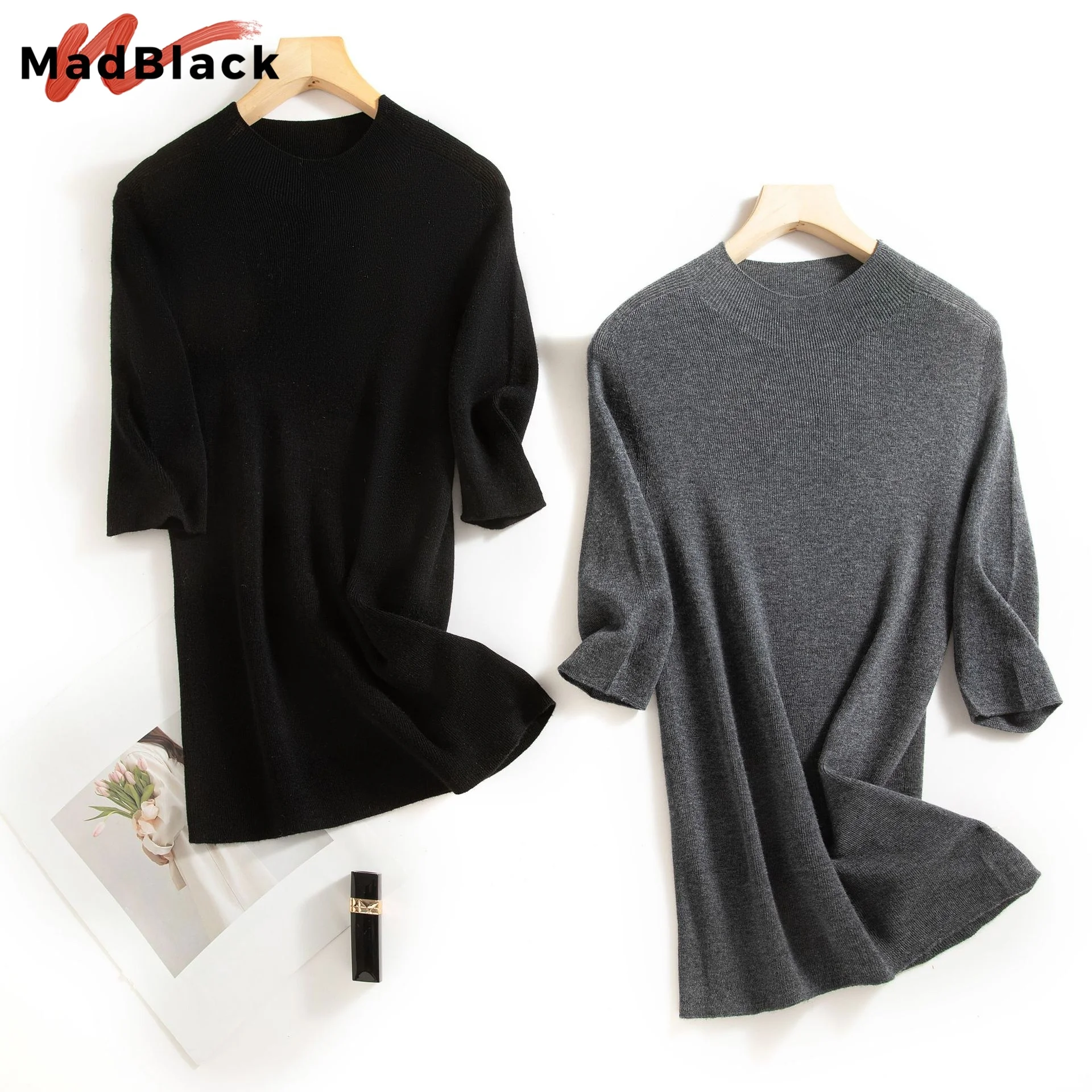 

Madblack, шерстяной свитер, который можно стирать в машине, женский воротник с коротким рукавом, нижние вязаные топы, зимний пуловер 2025 T5N912JF