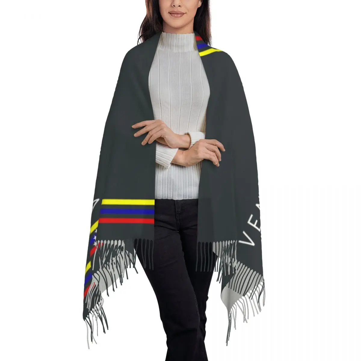 Lady Long Flag Venezuela Scarves Women Winter Thick Warm Tassel Shawl Wrap Bolivarian Republic of Venezuela Scarf