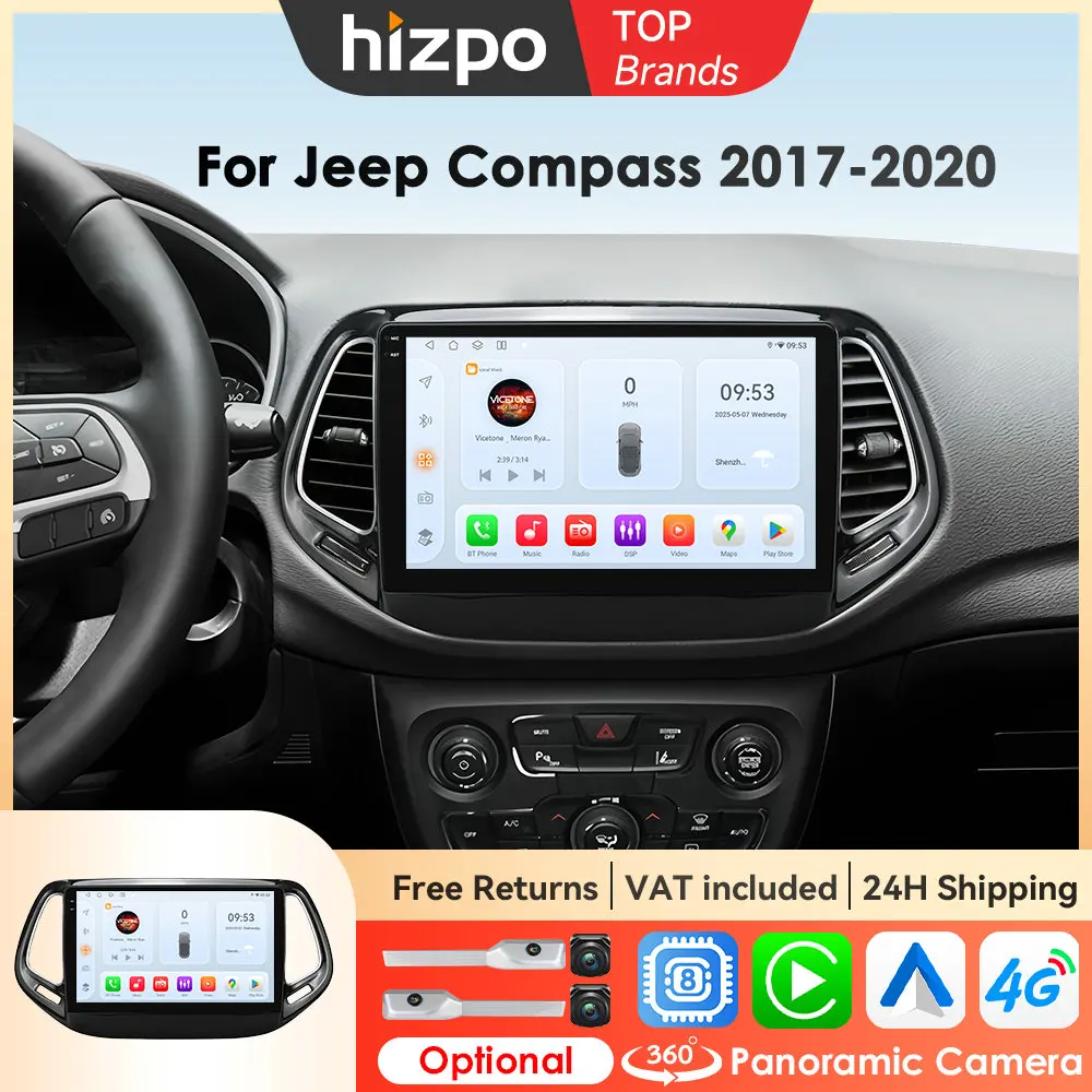 Hizpo GPS Car Audio Per JEEP COMPASS 2017-2020 Lettore Multimediale Bluetooth Carplay Android Auto 8Core RDS DSP Auto Stereo WIFI 4G