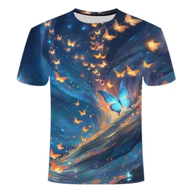 

2025 Summer 3D Printed Pattern Butterfly Series T-shirt, Fashionable Animal Quick-drying Sporty Casual Short-sleeved Top T-shirt