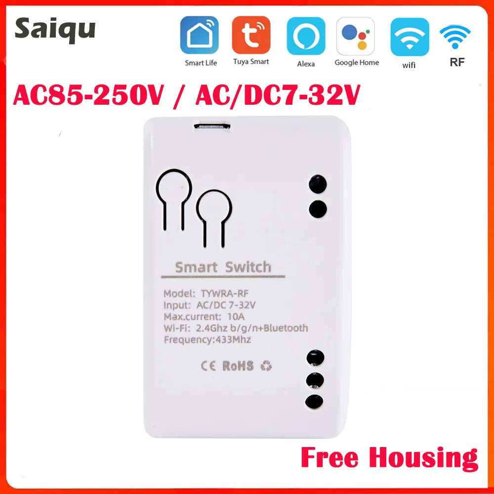 

WiFi Tuya Smart 1CH Switch 220V 10A Relay Module APP Remote Control 12V 24V 220V 85-250V RF433 Receiver Google Home Alexa