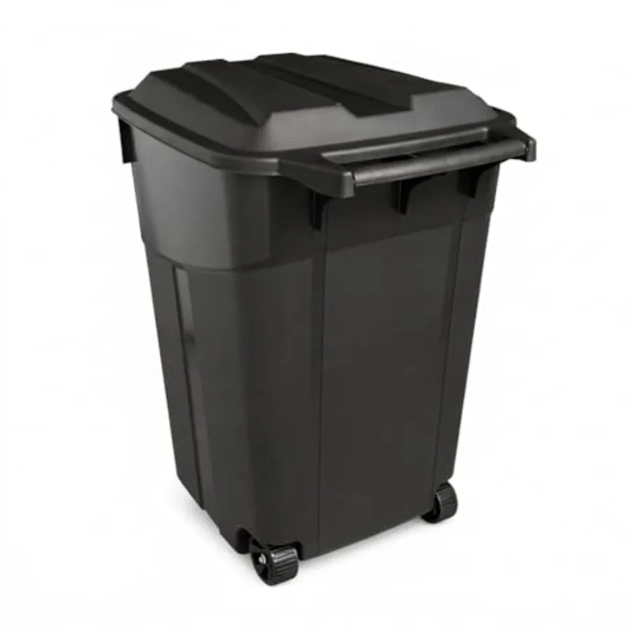 

45 Gallon Heavy Duty Wheeled Outdoor Trash Can with Secure Click-Lock Lid, Weather-Resistant Rolling Garbage Bin with Large Com