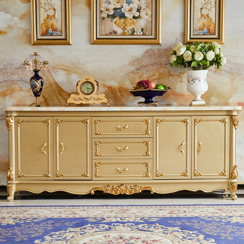 

Marble European-style sideboard champagne gold sofa backrest cabinet dining room wall partition locker solid wood furniture