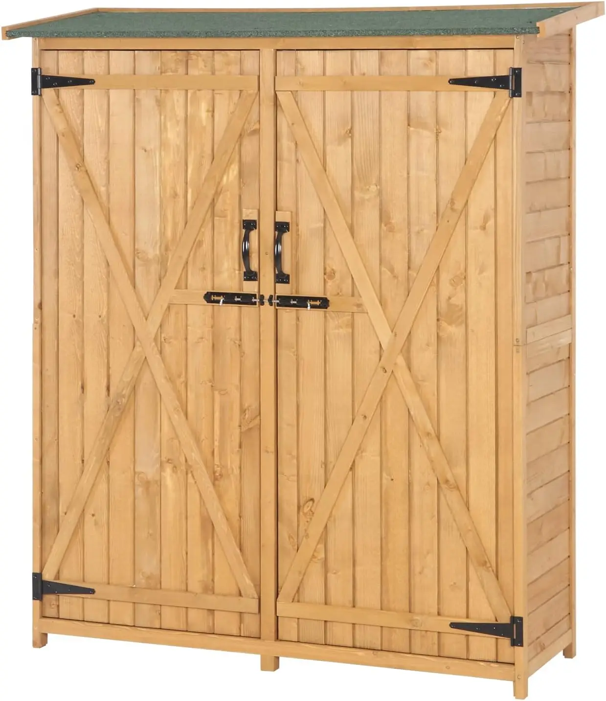 Extra Large Outdoor Garden Storage Shed with 2 Safety Latches, Wooden, Teak Color