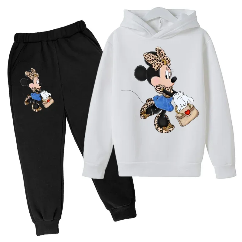 Disney Minnie Mouse Kids Clothes Top+Pants 2 Piece Suit Hoodies Set Clothing Girls Boy Gift Tracksuit Children Baby Sets Clothes