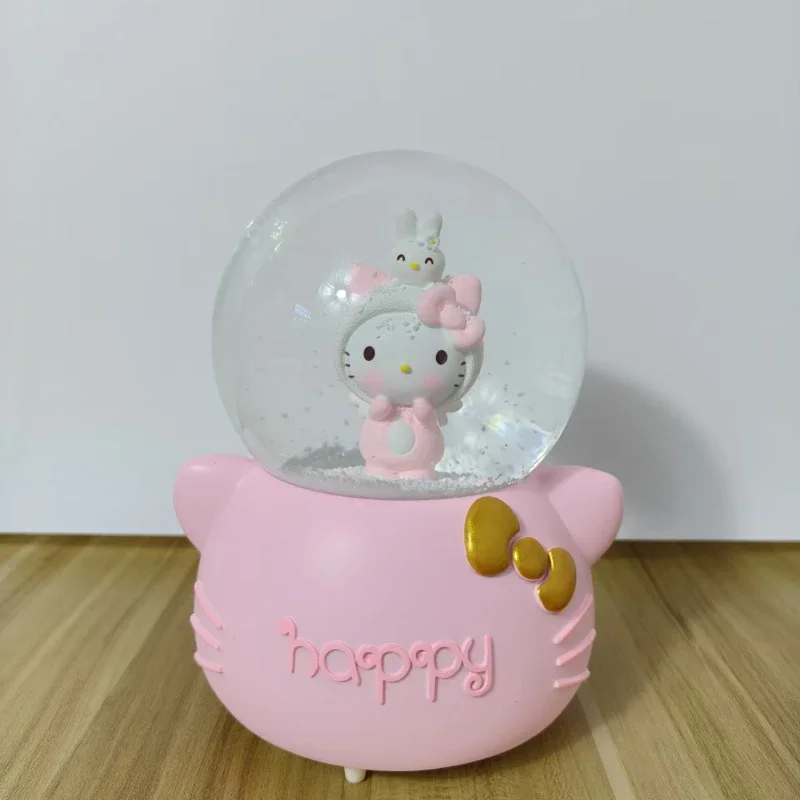 Sanrio Hello Kitty Animation Peripherals Cute Snow Music Box Crystal Ball Desktop Ornaments Children Brithday Christmas Gift Toy