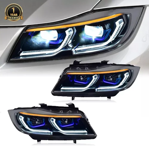 Paar Scheinwerferbaugruppen für 2005–2012 BMW 3er E90 E91 Xenon HID modifizierte Autoscheinwerfer mit sequentiellem Blinker