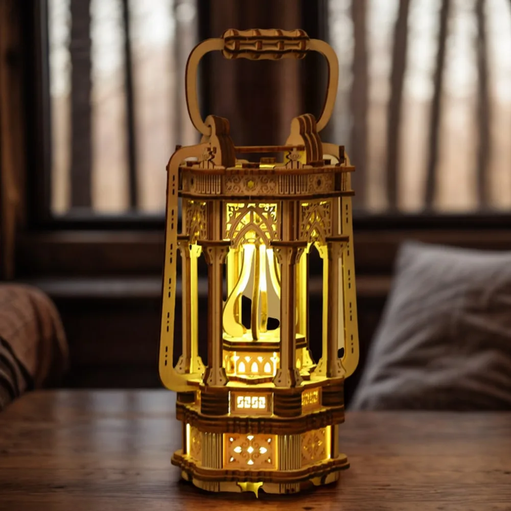 Magic Vintage Lightable Lantern 3D Wooden Puzzle DIY Lamp Model Assembly Building Block Desk Decoration Kits Adult Kids Gift