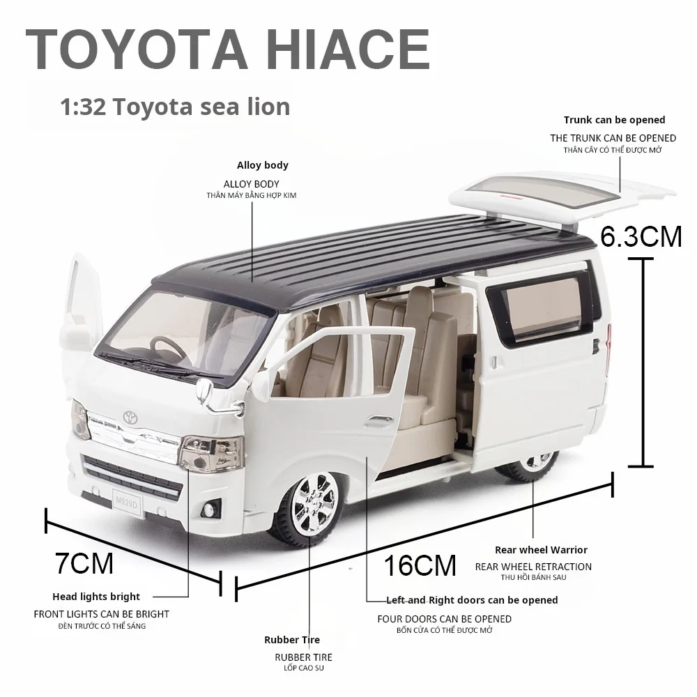 1:32 Schaal Auto Speelgoedautomodellen Legering Diecast MPV Deuren Geopend Trek Geluid Licht Zakenreizen Voertuig Cadeautjes voor Jongens