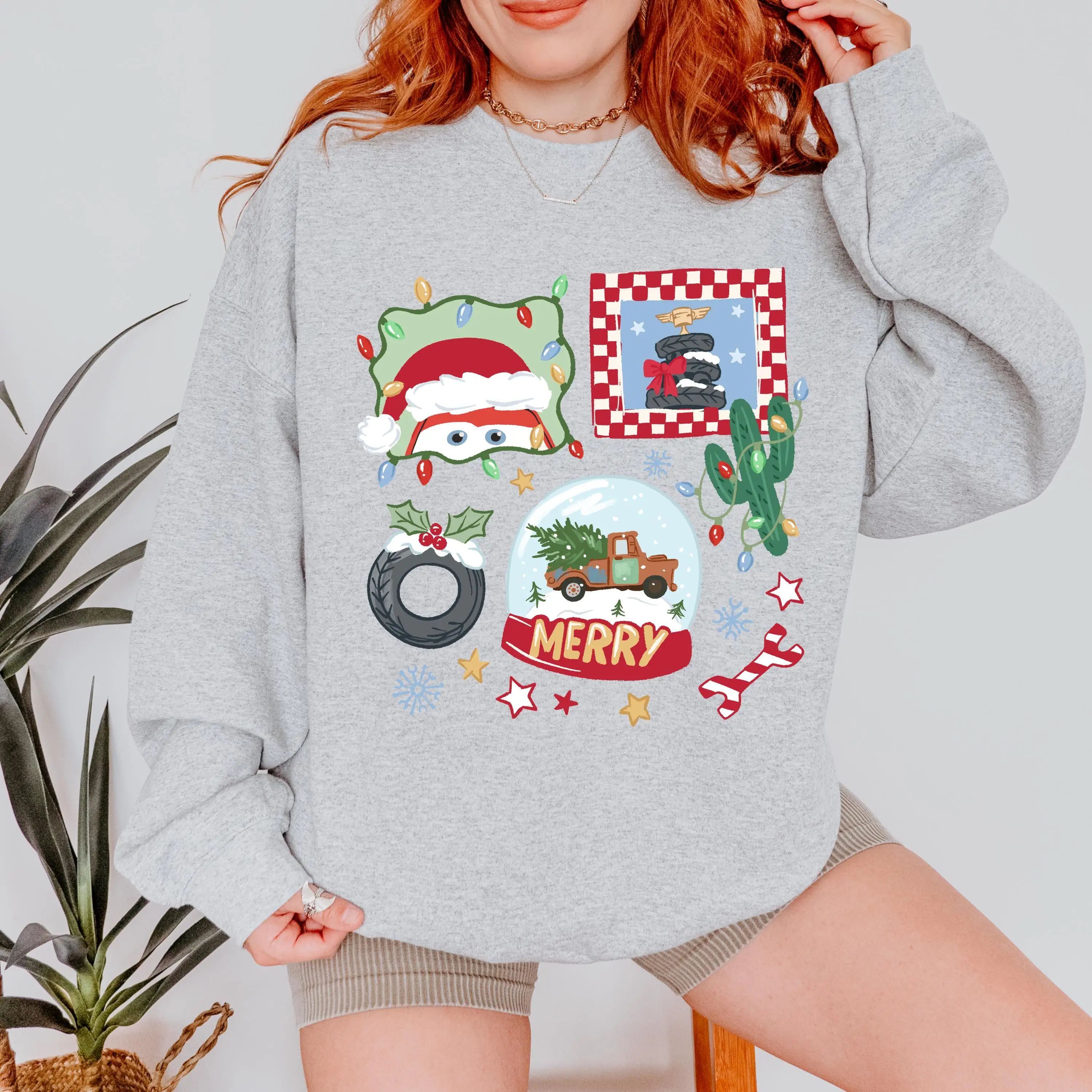 Sweat-shirt de Noël Disney Cars, pull de Noël de vacances, pull festif Pixar, haut d'hiver Lightning McQueen, cadeau pour enfants et adultes