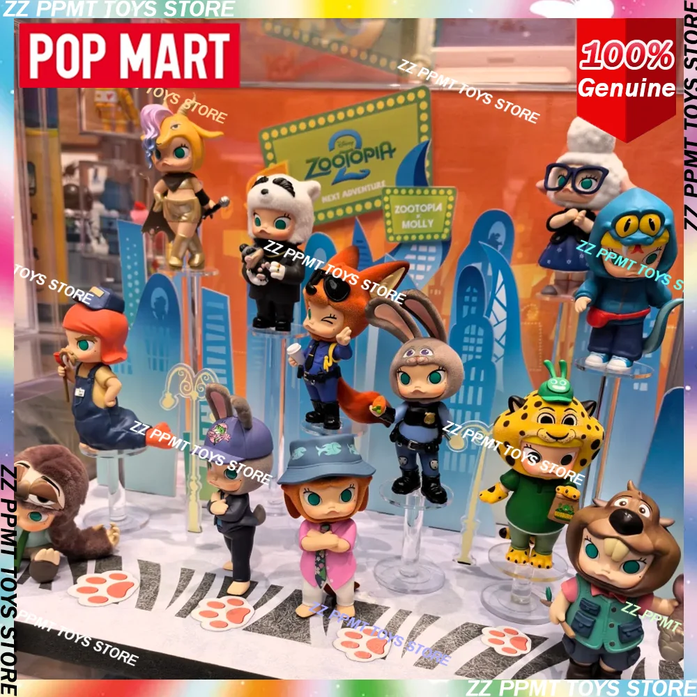 Popmart molly x zootopia colaboração série estatueta caixa cega original brinquedo na moda bonito presente decoração de mesa presente de natal