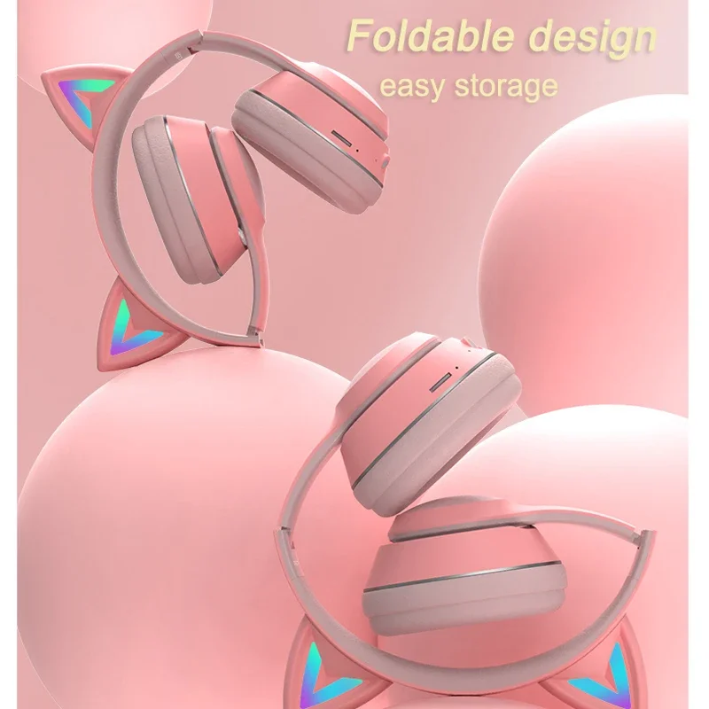 Hoofdtelefoon Leuke Kat Ear Draadloze Stereo Bluetooth Headset Oordopjes Opvouwbare Tf Card Game Girl Kids Wired Oortelefoon Met Microfoon