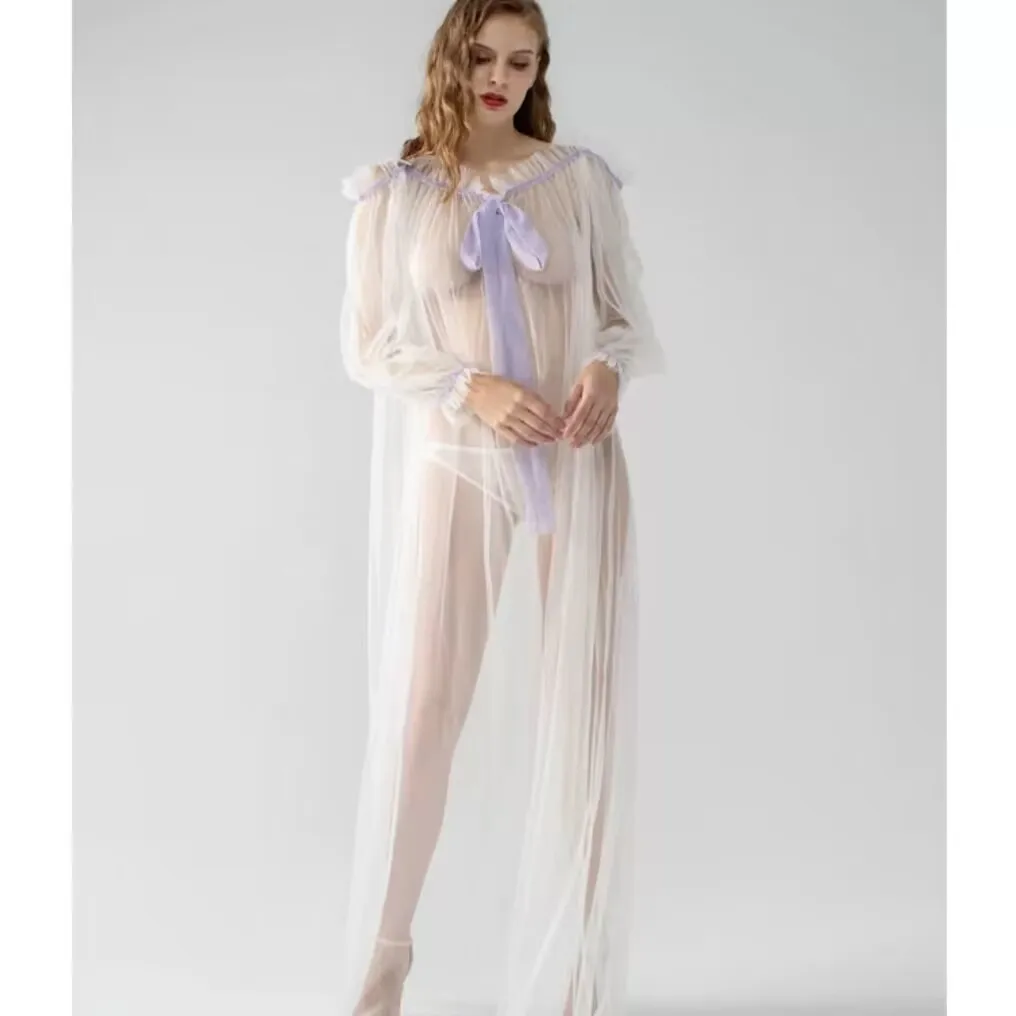 女性のためのセクシーな遠近法のドレス,超薄型の柔らかい糸,長くてルーズなパジャマ,裏地なし,軽くて薄い,ワンピース,夏