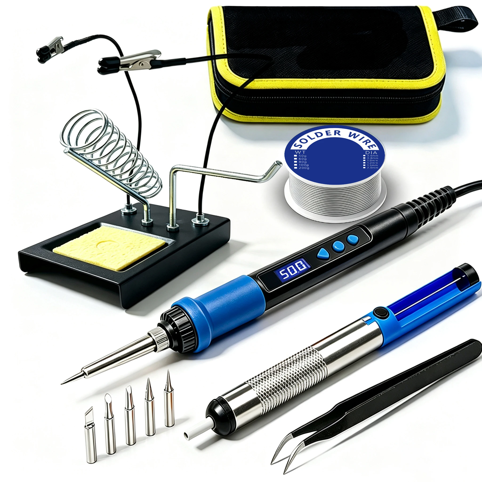 80W fast heating soldering iron, LCD screen shows real-time temperature, adjustable from 180℃ to 500℃, meet different soldering