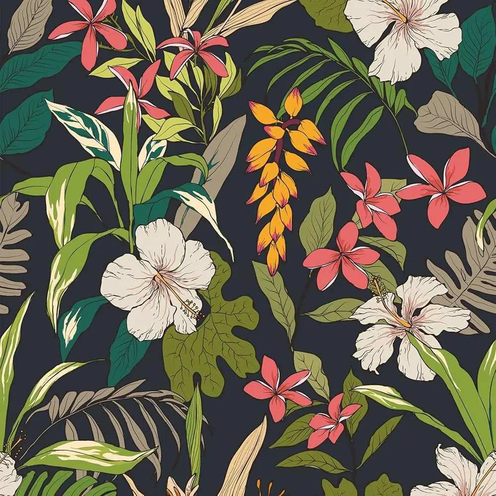 

Bla Floral Peel And Sti Wallpaper - 17.7''X118'' Tropical Dark Leaf Wallpaper For Bedroom, Living Room, Cabinets, Shelves