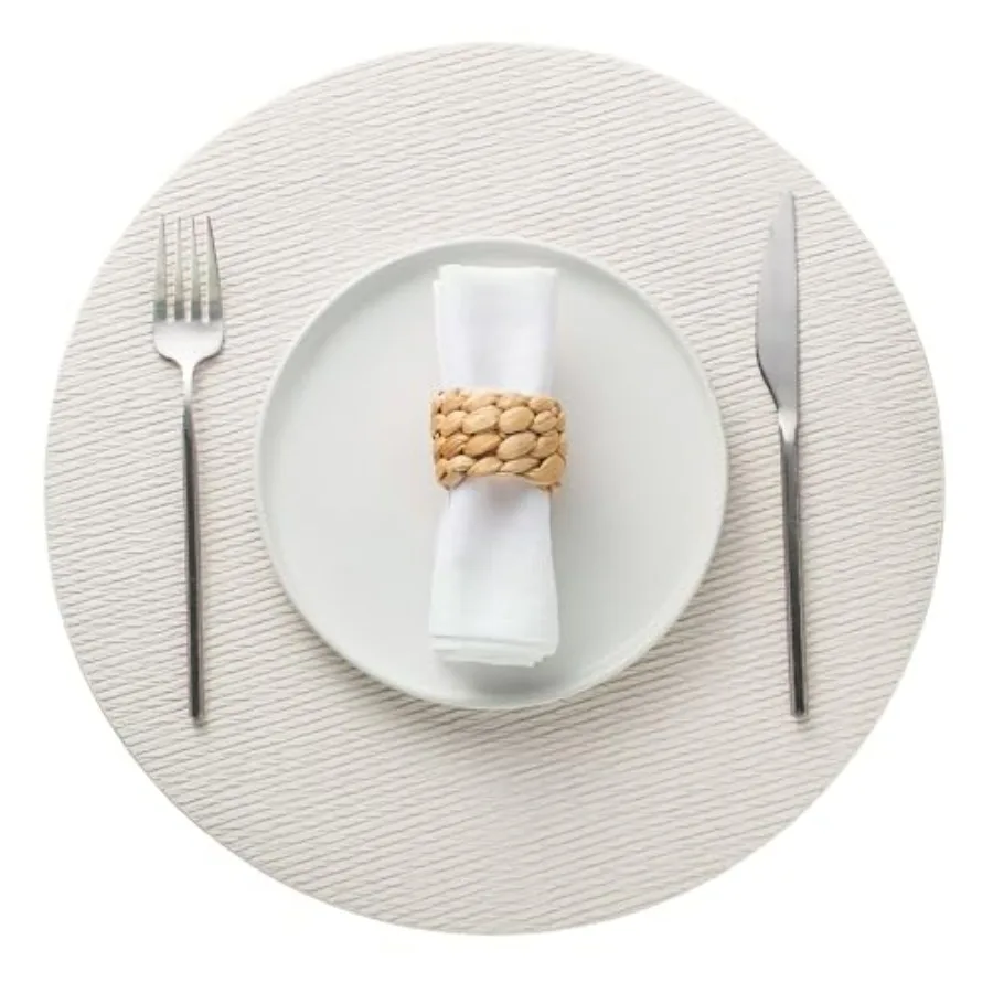 

Набор из 8 больших круглых подставок под тарелки из искусственной кожи, 15 дюймов - моющиеся, термостойкие, нескользящие коврики для обеденного стола с тканевой текстурой для кухни