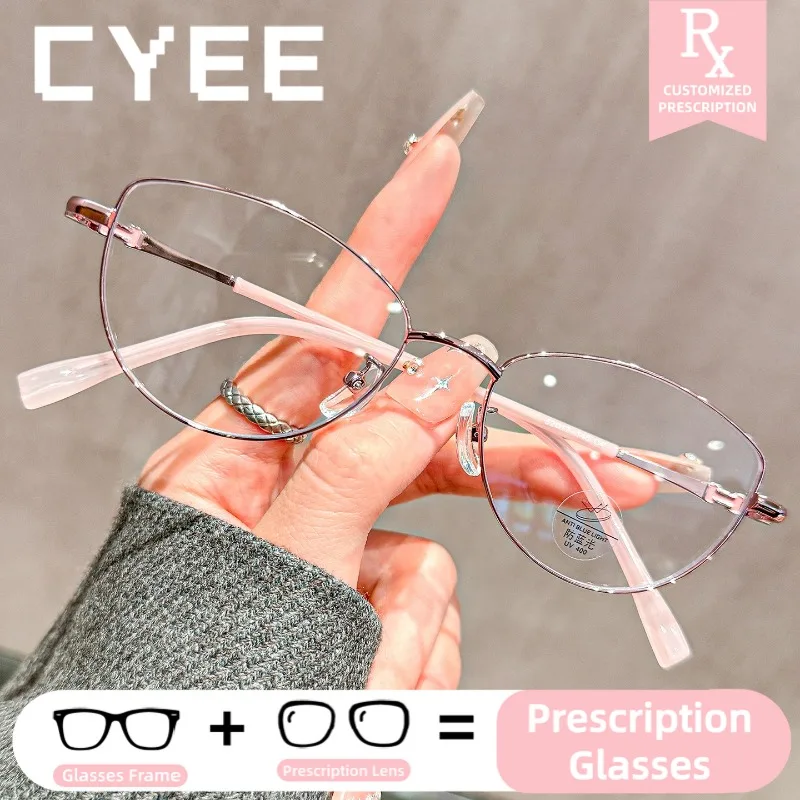 

CYEE винтажные изысканные женские очки из сплава с защитой от синего света, оптические очки по рецепту на заказ, фотохромные очки для близорукости