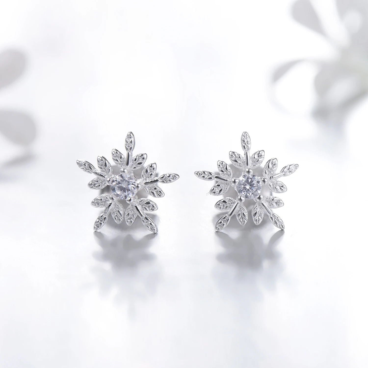 Modian Real 925 Sterling Silver White Snowflake Stud Earrings Cubic Zirconia Jewelry For Women Fashion Sterling Silver Earrings