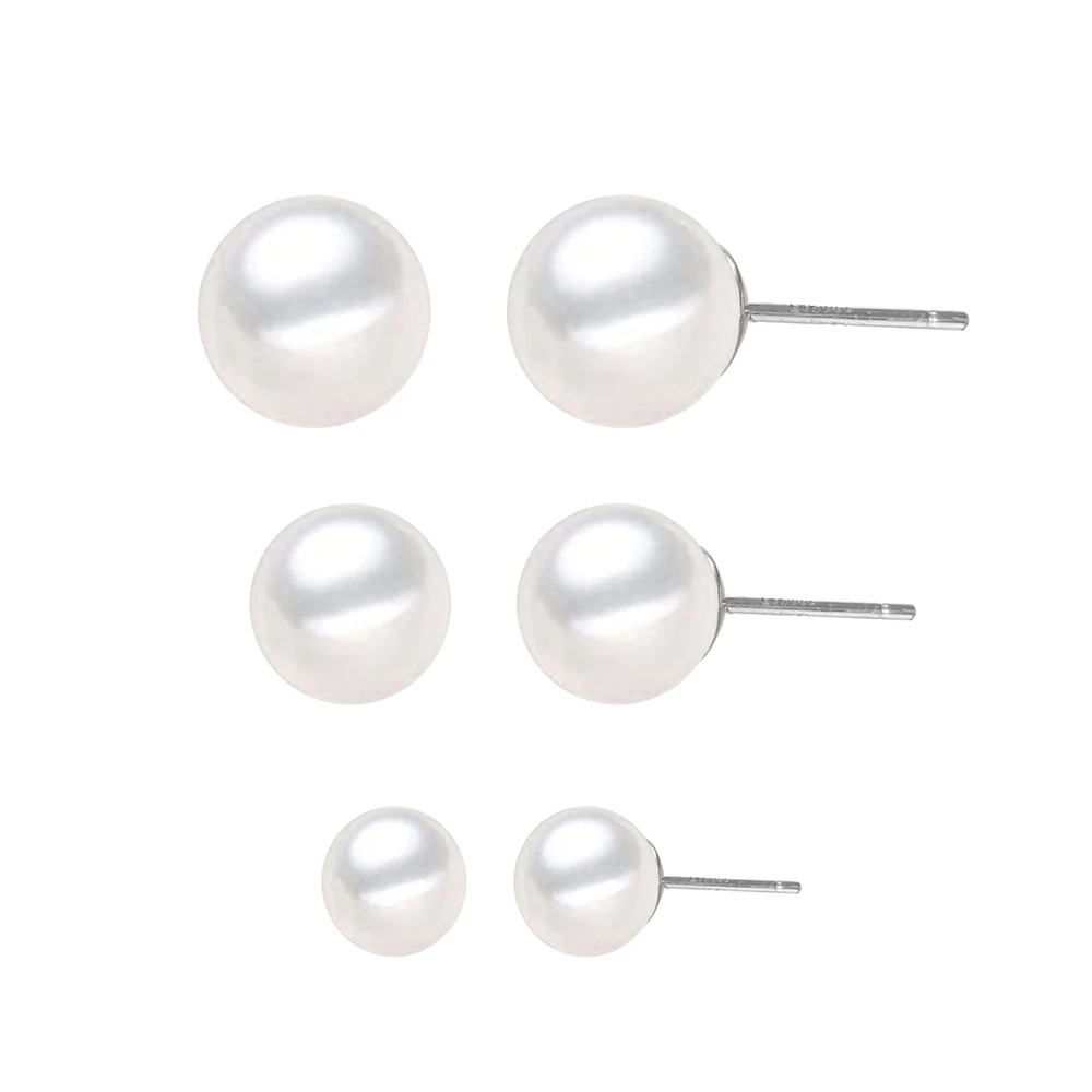 4/6/8MM Gold Color Stainless steel White Pearl Ball Pushback Stud Earrings Hypoallergenic Jewelry for Women Bridal Wedding Studs