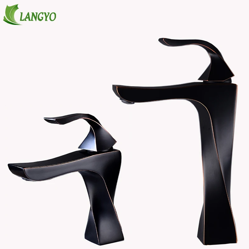 

LANGYO Black color Brass Bathroom Tall basin faucet single handle cold and hot water mixer 2018A15E/F