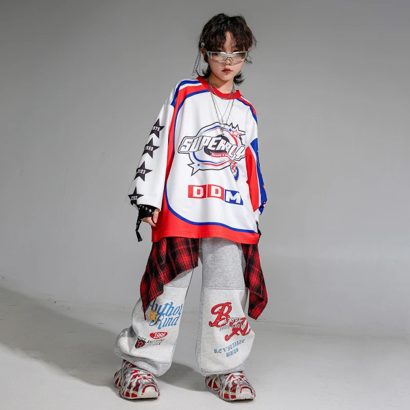 الأولاد K-pop البلوز قميص كبير الحجم السراويل البضائع الفتيات الهيب هوب الشارع الشهير الأطفال ملابس الجاز مجموعة الاطفال الشارع الشهير ملابس رقص #4